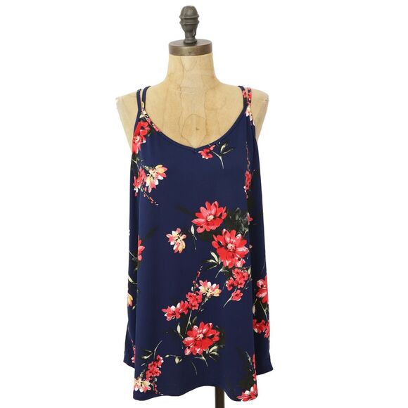 PAPERMOON Basima Back Detail Knit Top 1X Floral Print Blue Strappy Tank NWT B66 - Picture 2 of 6